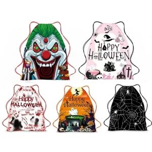 Halloween Horror Graphic Drawstring Backpacks – Lightweight Rope Gym Bag Bundle